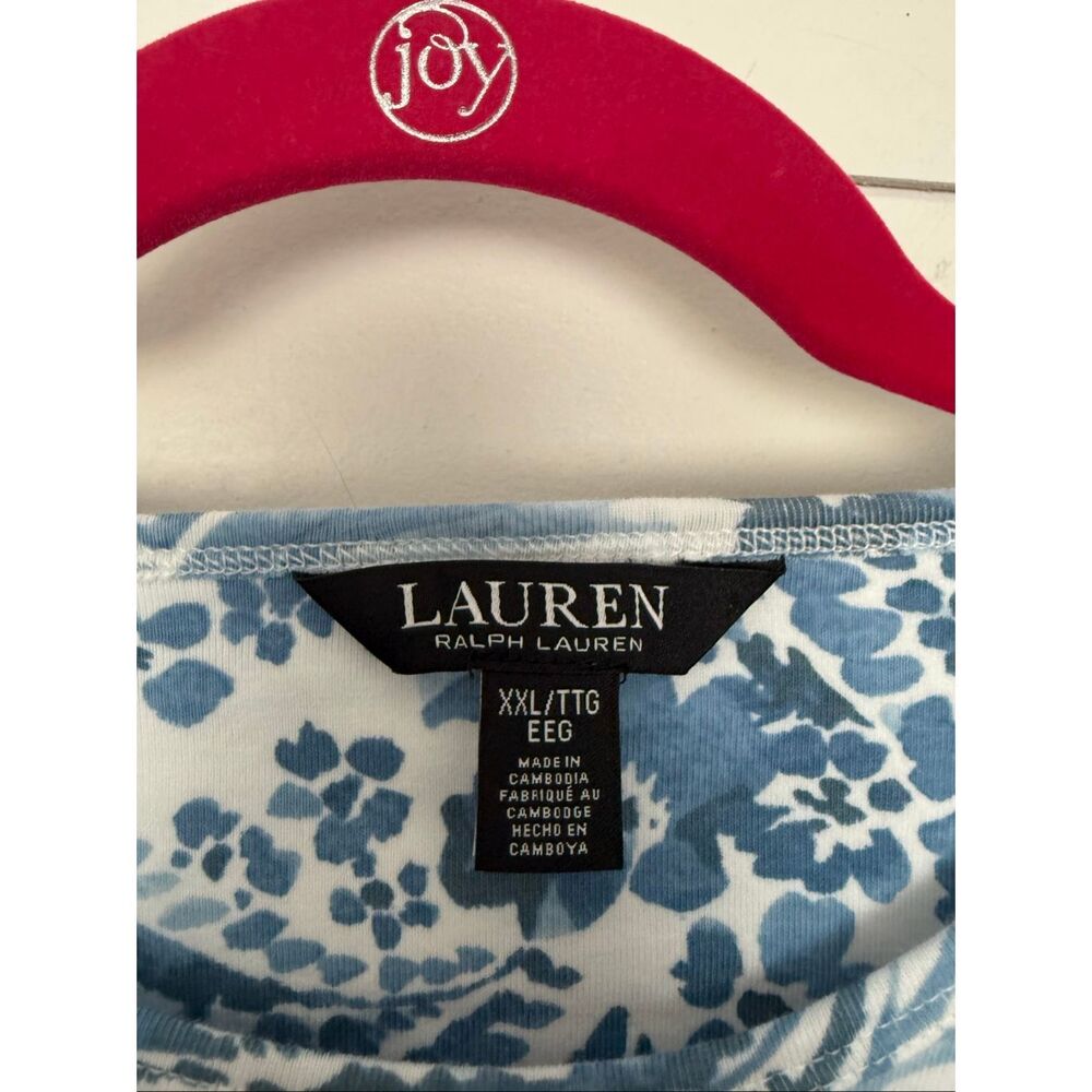 Lauren Ralph Lauren Women’s XXL Blue White Paisley Short Sleeve Top - Picture 2 of 5